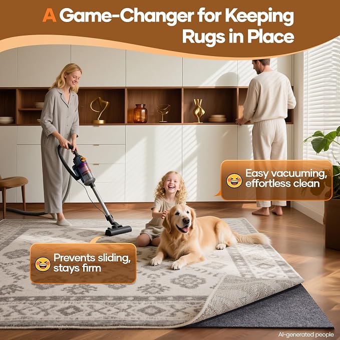 Veken Non Slip Cushioned Rug Pad Gripper 8x10 Ft, Felt and Silicone Backing - Image 2