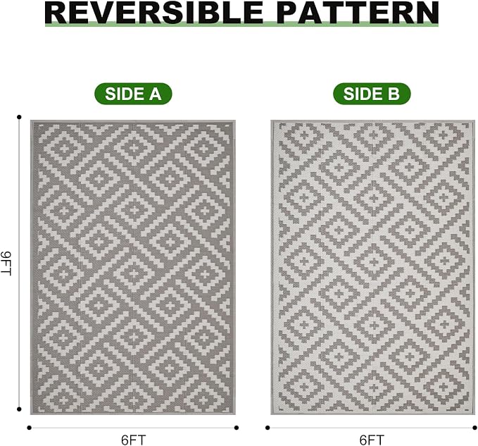 RURALITY Outdoor Rugs 6x9 Feet for Patios Clearance, Plastic Straw Waterproof - Image 2