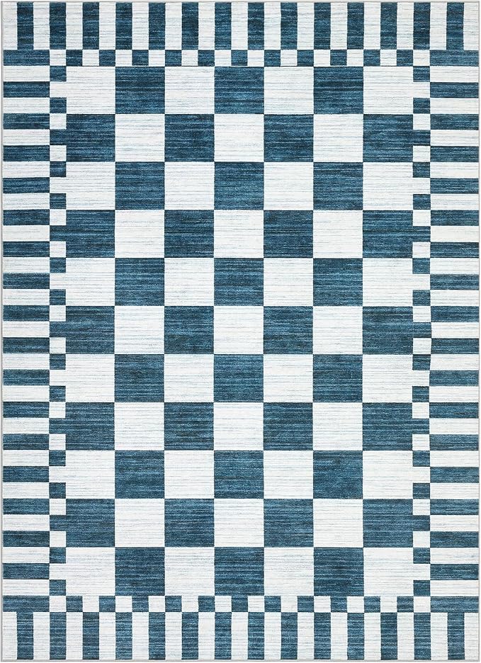 GarveeHome Blue and White Checkered Rug 5×7 Area Rugs - Image 5