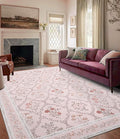 YIHOUSE Pink Floral Print Rugs, Moroccan Trellis 10x14 Washable Large Rug by YIHOUSE