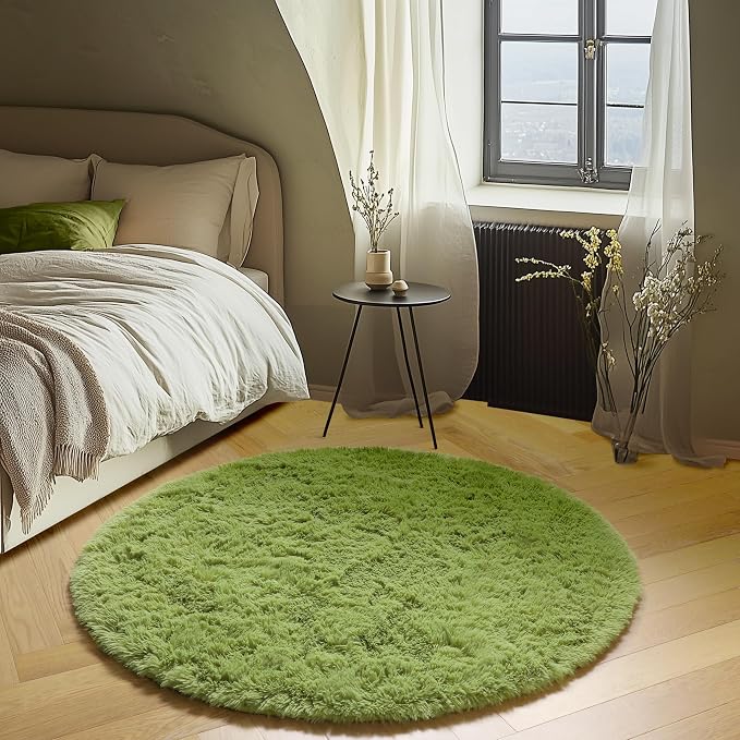 ONASAR Grass Green Round Area Rug 4ft, Soft Bedroom Circle Rugs Floor Mat - Image 4