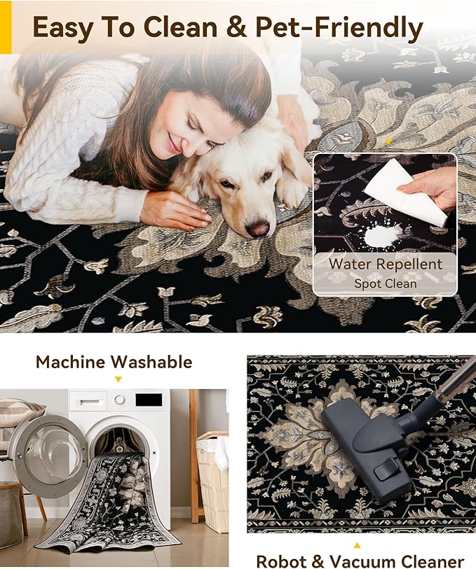 RELEANY Area Rugs 5'x8' Washable Non-Slip, Floral Vintage Distress Medallion - Image 3