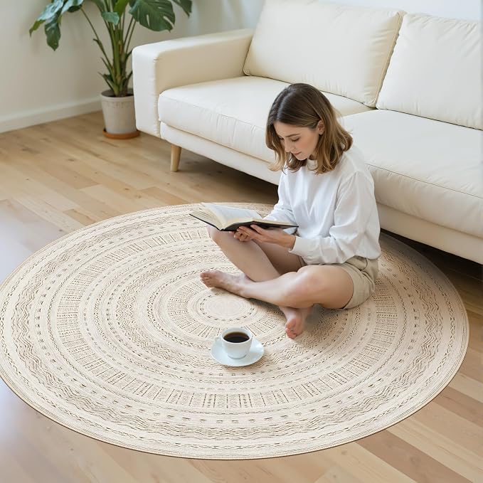 cotiled 5x5 Round Area Rugs Living Room Rug: Washable Boho Rugs - Image 5
