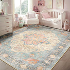 RELEANY Area Rugs 5'x8' Washable Non-Slip, Floral Vintage Distress Medallion - Image 2