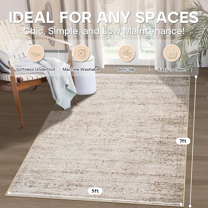 5x7 Area Rugs for Living Room Rug Washable: Modern Rug for Dining Room Bedroom - Image 2