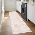 Latte&Fog Pink Washable Kitchen Runner Rug 2.6x8, Non Slip Low Pile Vintage Rugs - Image 4
