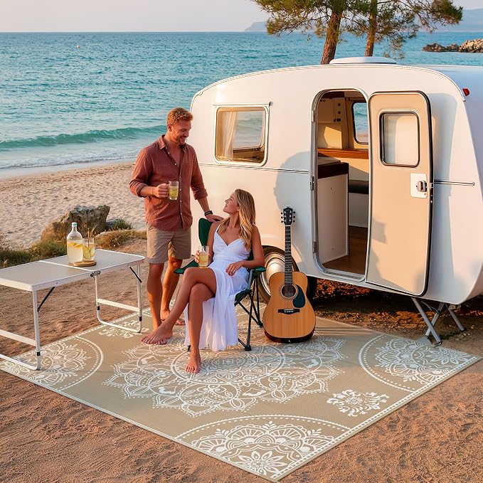 Pauwer Waterproof Outdoor Rug 8x10, Reversible Plastic Straw Patio Camping Rug - Image 8