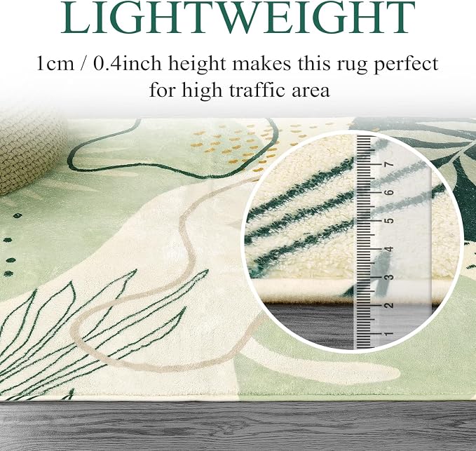 Lahome Sage Green Boho Area Rug 5x7, Washable Non Slip Soft Botanical Rug - Image 3