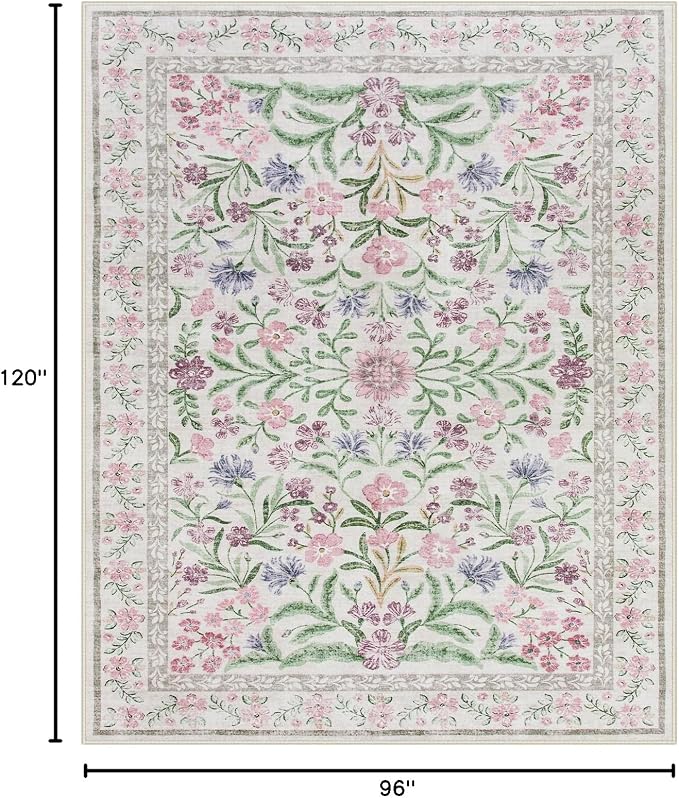 Wonnitar Purple Floral 8x10 Area Rugs, Washable Rug - Image 2