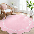 GarveeHome Scalloped Bow Rug for Living Room, 6ft Round Rugs Washable Solid by GarveeHome