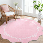 GarveeHome Scalloped Bow Rug for Living Room, 6ft Round Rugs Washable Solid by GarveeHome