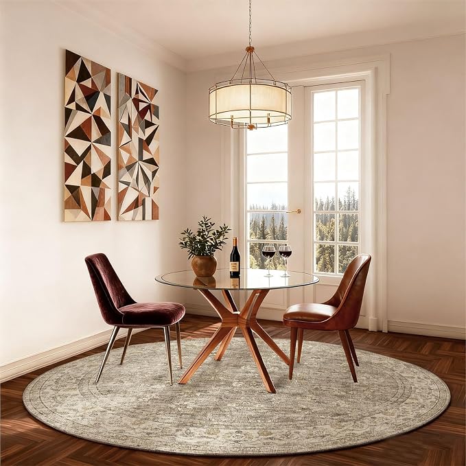 4x4 Round Bedroom Rug Washable: Living Room Rug Stain Resistant Non Slip Low - Image 6