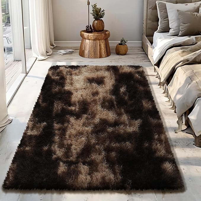 Fluffy Rug Shag Area Rug, Mottling Brown 3x5 Area Rugs by Yongyangjuxi