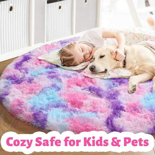 Amdrebio Hot Pink Rainbow Round Circle Area Rug 6Ft - Image 2