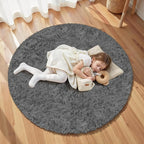 Dark Gray Round Fluffy Rug 5ft Plush Fuzzy Shaggy Carpet, Soft Rugs - Image 6