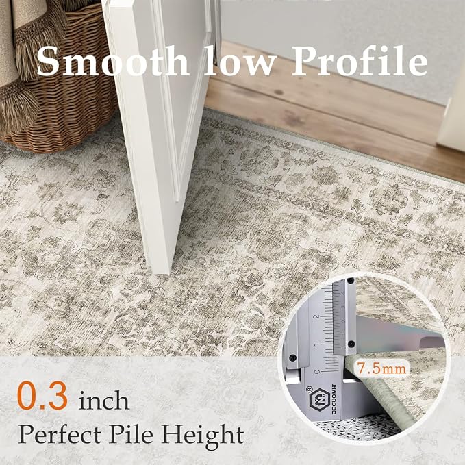 8x10 Washable Neutral Area Rug Taupe Vintage Living Room Bedroom Carpet - Image 7