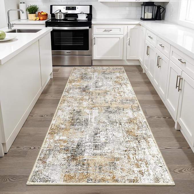 3x6 Washable Non-Slip Kitchen Runner Rug – Modern Abstract Wide Carpet Runner - Image 3