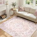 RELEANY Area Rugs 4'x6' Washable Non-Slip, Floral Vintage Distress Medallion by RELEANY