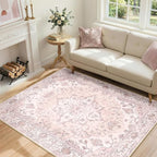 RELEANY Area Rugs 4'x6' Washable Non-Slip, Floral Vintage Distress Medallion by RELEANY