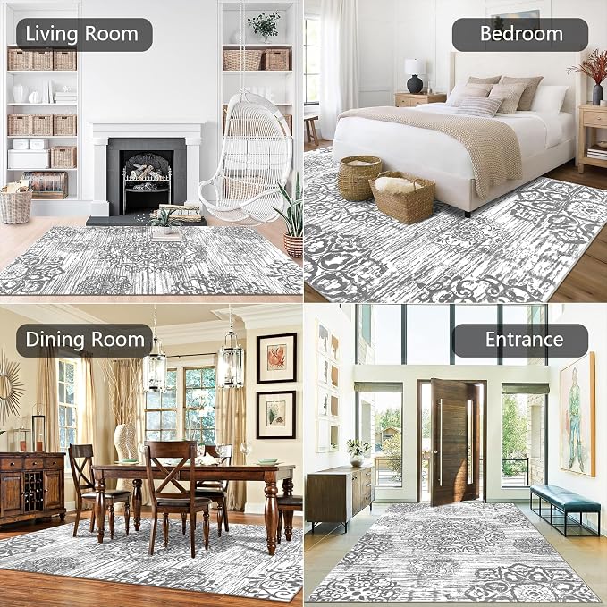 HEBE Area Rugs for Living Room 9'x12', Washable Non Slip Boho Bedroom Rug - Image 8