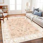 CHAMPLANT 5x7 Washable Foldable Thin Area Rug Tangerine Vintage Rug Traditional by CHAMPLANT