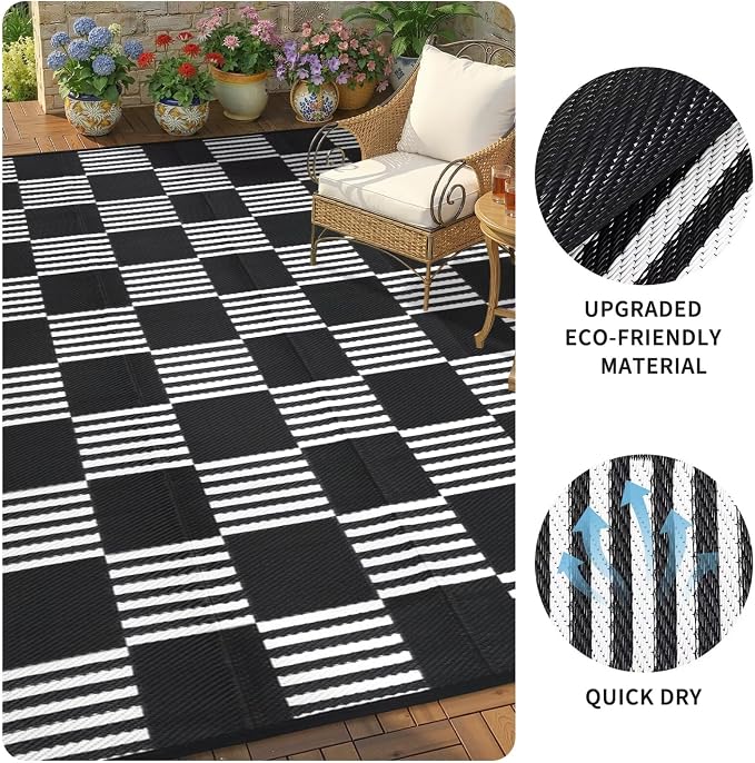 Garvee Waterproof Outdoor Rug 8x10, Checkered Foldable Plastic Straw Patio - Image 5