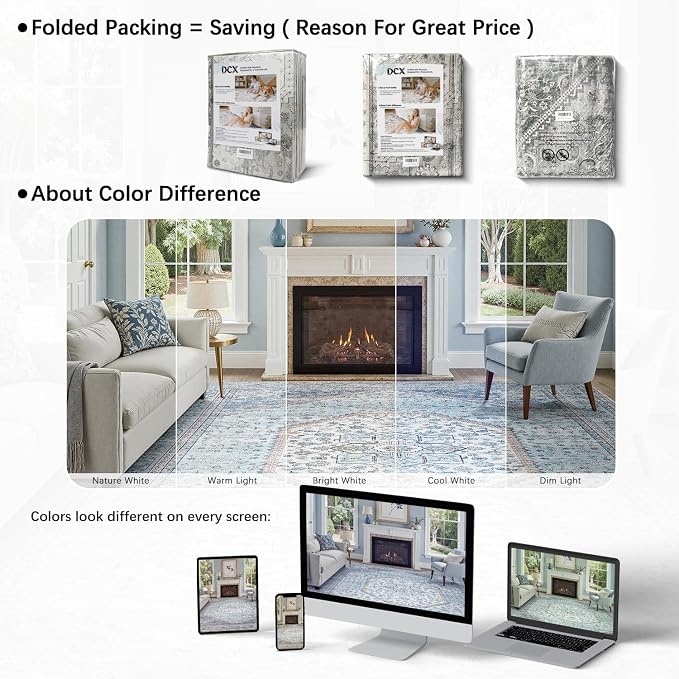 DCX Machine Washable Blue and Beige 3x5 Area Rug, Non Slip Stain Resistant - Image 6