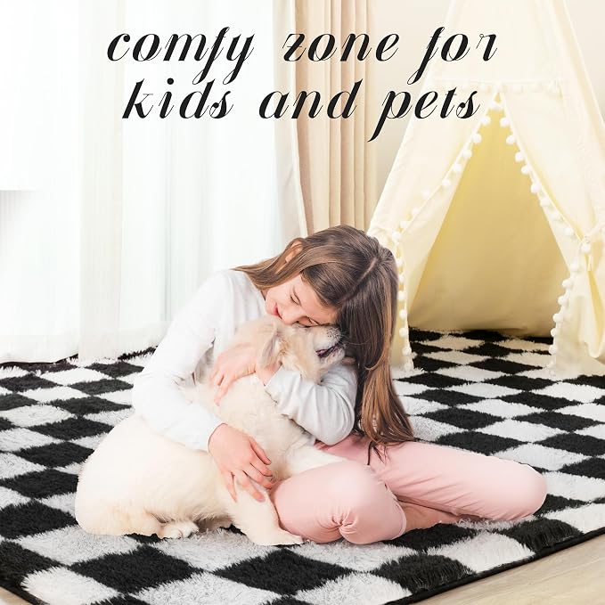 Super Soft Rug for Bedroom, 6x9 Ft Black and White Area Rug Classic Checkered - Image 6