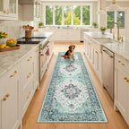 RELEANY Area Rugs Runner 2'x8' Washable Non-Slip, Floral Vintage Distress by RELEANY