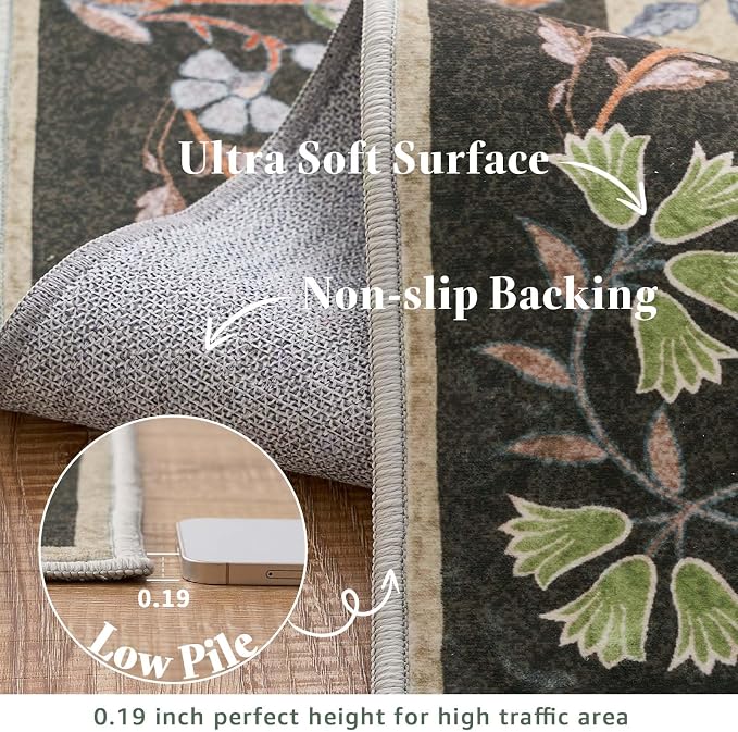 jinchan Zenith Round Rug 4ft Area Rugs Soft 4'Round Floral Aesthetic Rug - Image 6