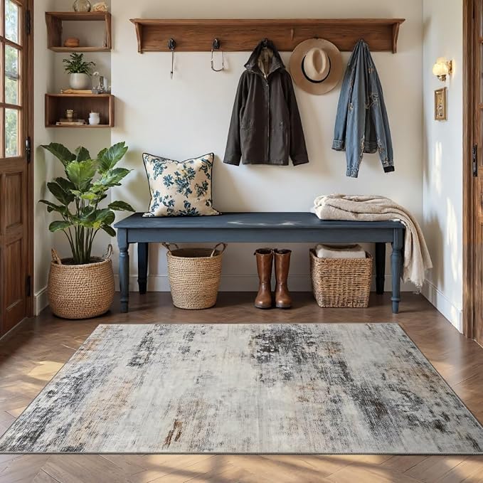 Toneed Abstract Area Rug Modern Washable Rug Soft Non Slip Rug Low Pile - Image 3