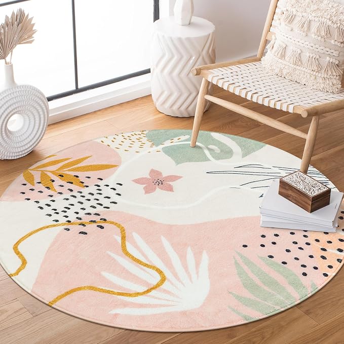Lahome Boho Pink 3Ft Round Area Rugs by Lahome