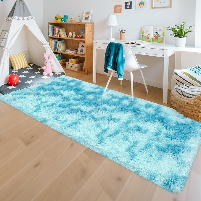 Light Blue Fluffy Rug for Bedroom Living Room, 3x10 ft Soft Sky Blue Bedroom - Image 4