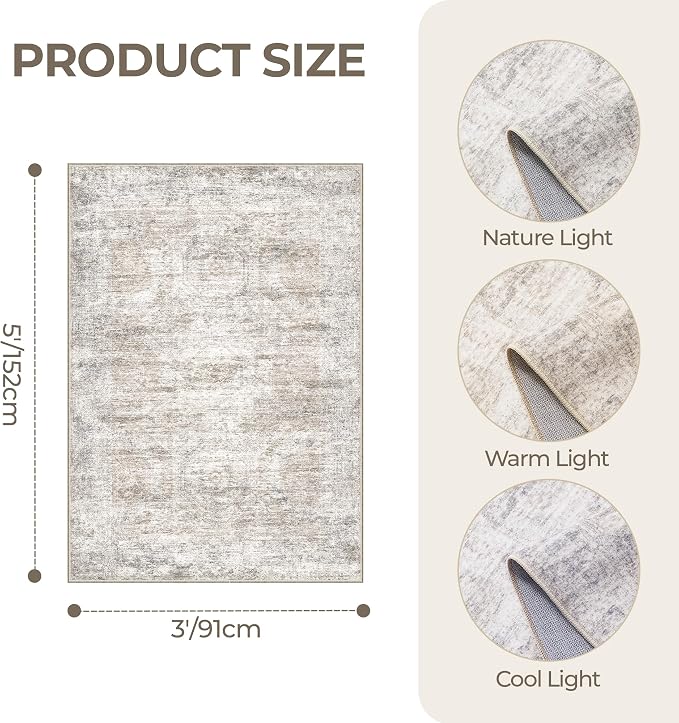 3x5 Washable Area Rug for Entryway, Soft Kitchen Rugs Non Slip for Dining Room - Image 2