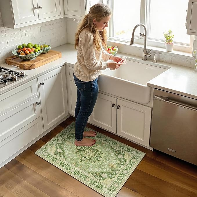 RELEANY Area Rugs Small 2'x3' Washable Non-Slip, Floral Vintage Distress - Image 2