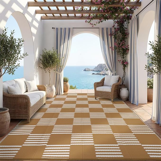 Garvee Waterproof Outdoor Rug 6x9, Checkered Foldable Plastic Straw Patio - Image 7