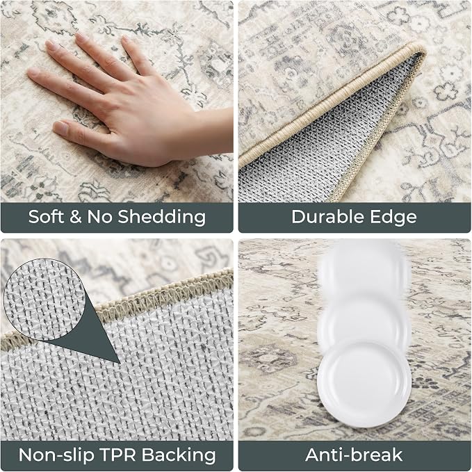 GRANNY SAYS Boho Kitchen Rug Sets of 3, Non Slip Washable Faux Wool Kitchen Mats - Image 3