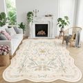 Scalloped Floral Rug 7x9, Neutral Beige Washable Non Slip Area Rug by Dadasgk