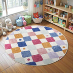 jinchan Macy 5ft Round Rug for Kids Room Modern Colorful Checkered Diamond by JINCHAN