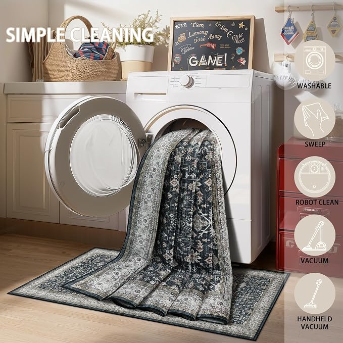 Ashen Farmhouse Washable 8x10 Area Rugs - Image 8
