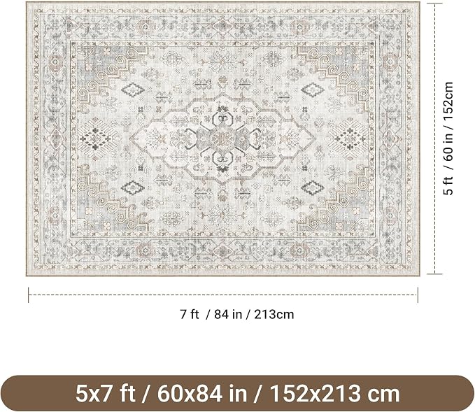 befbee 5x7 Area Rugs for Living Rooms, Stain Resistant Neutral Washable Rugs - Image 2