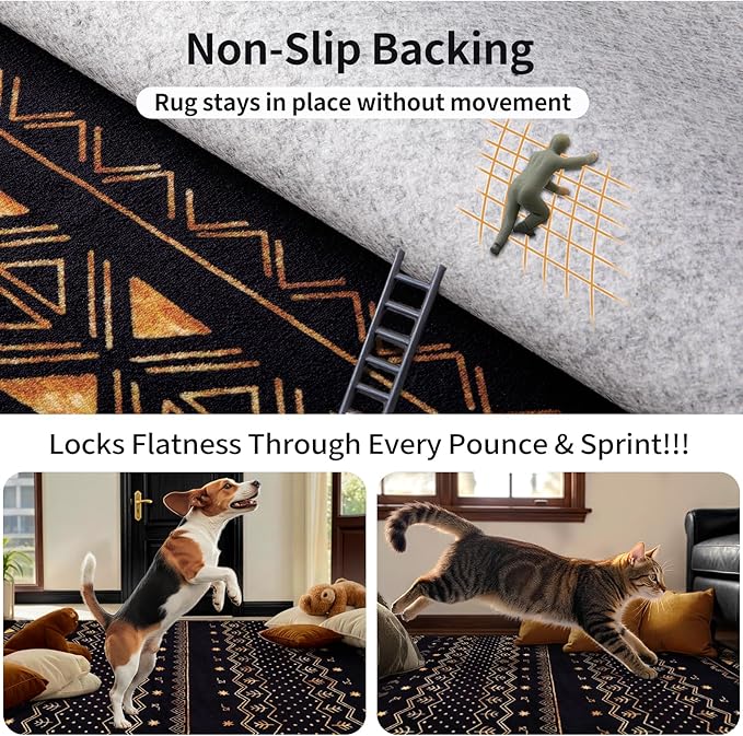 SERISSA 2x4 Rugs for Entryway, Washable Non-Slip Black and Gold Small Runner Rug - Image 6