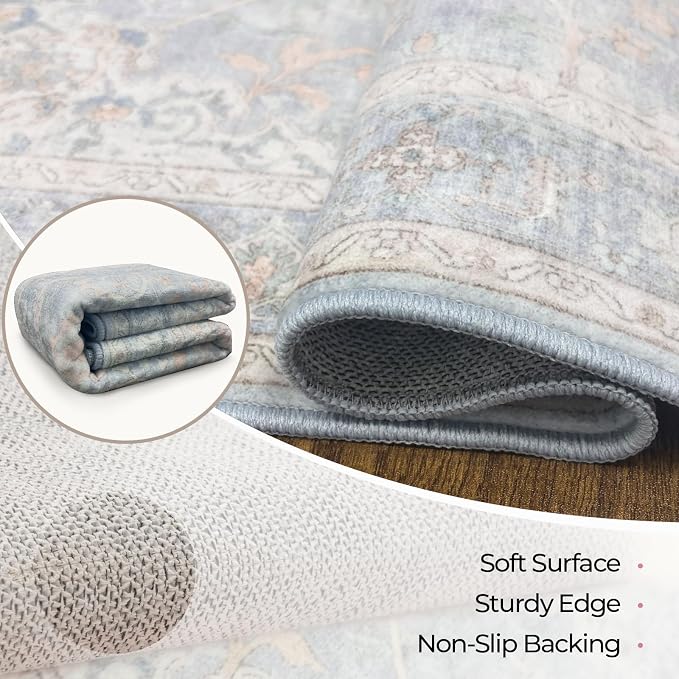 CAPALOCA Machine Washable Rugs Nursery Rug Cute Girl Non Slip Low Pile Water - Image 5