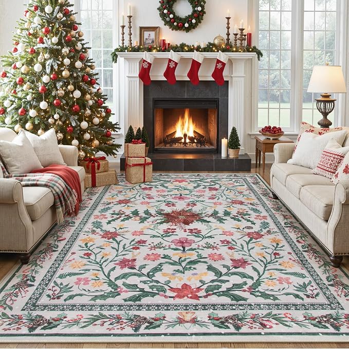 Wonnitar Christmas Rug for Living Room, Christmas Home Decor 8x10 Washable Rug - Image 9