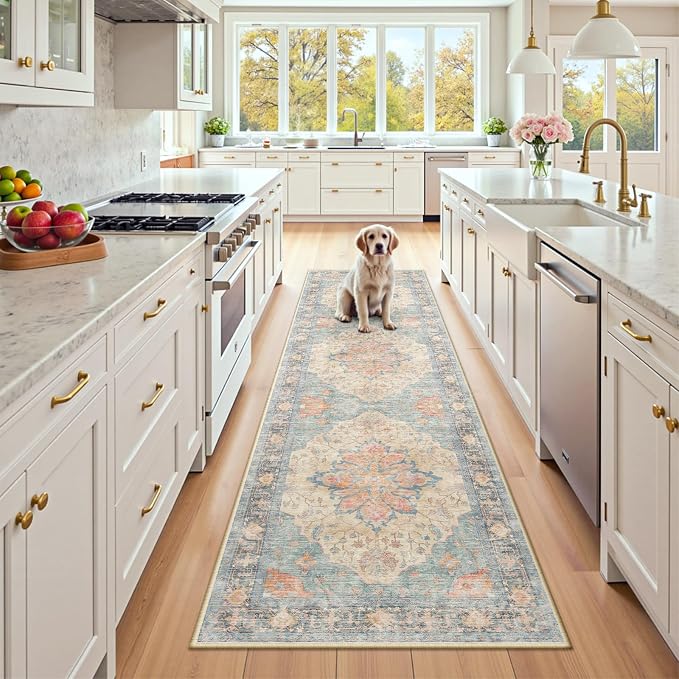 RELEANY Area Rugs Runner 2'6"x8' Washable Non-Slip, Floral Vintage Distress by RELEANY