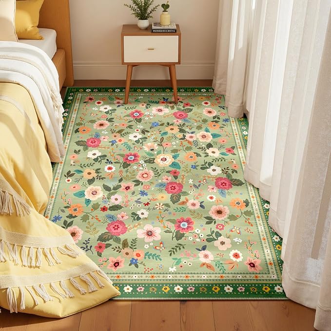 3x5 Area Rugs for Living Room Vacuum-Friendly Machine Washable Area Rug Flower - Image 7