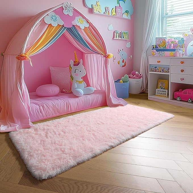 Amdrebio Pink Runner Rug 2x6 for Girls Bedroom, Fluffy Shaggy Bedside Floor - Image 8
