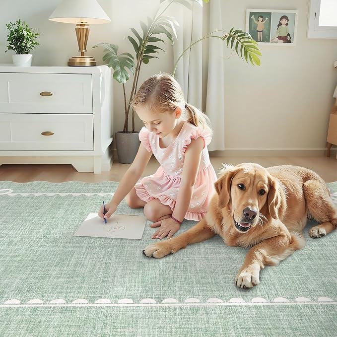 GarveeHome Scalloped Bow Rug for Living Room, Sage Green Rug for Dorm, Washable - Image 8