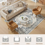 5x7 Washable Area Rugs for Living Room, Large Rug Non Slip Backing Vintage - Image 4