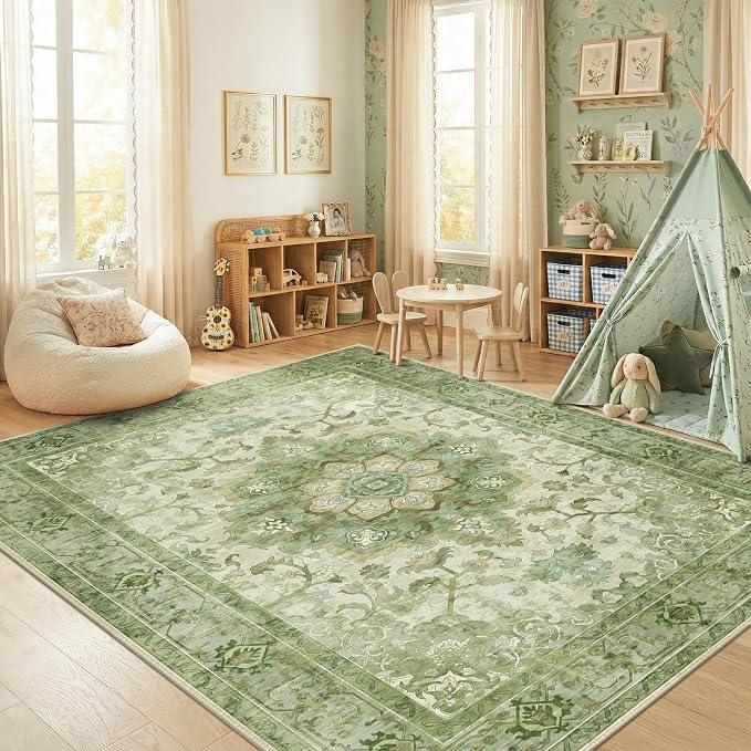 CAPALOCA Machine Washable Rugs Nursery Rug Cute Girl Non Slip Low Pile Water - Image 8